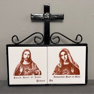 Hand Crafted Wrought Iron & Tile Alliance Of The Two Hearts Gate Sign Religious